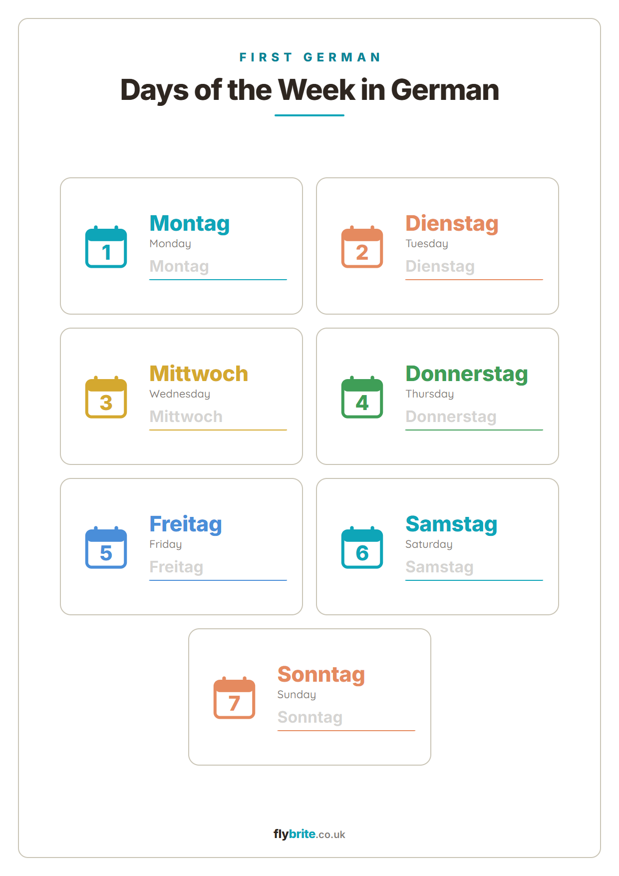 Days of the Week in German printable preview