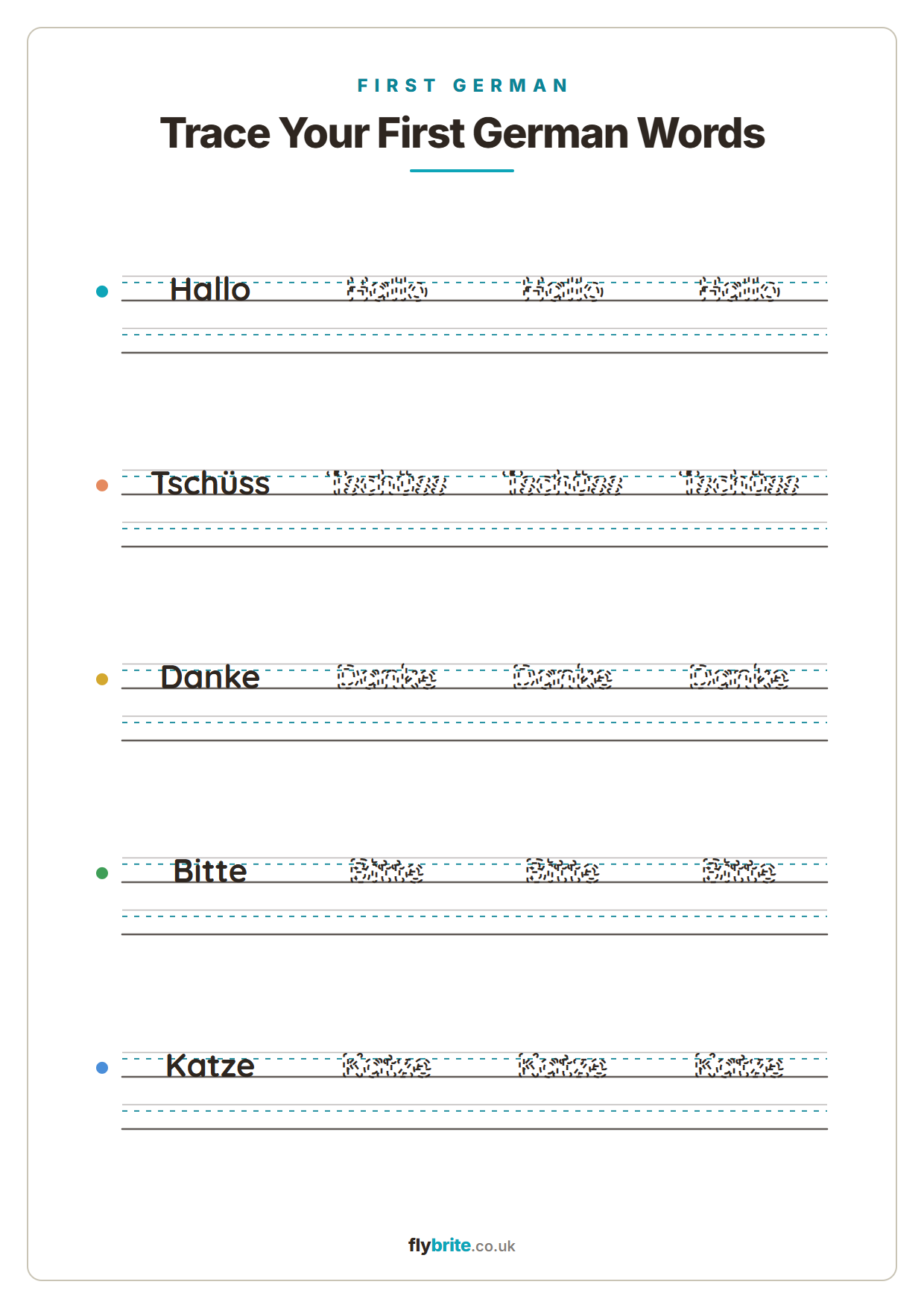 Trace Your First German Words printable preview