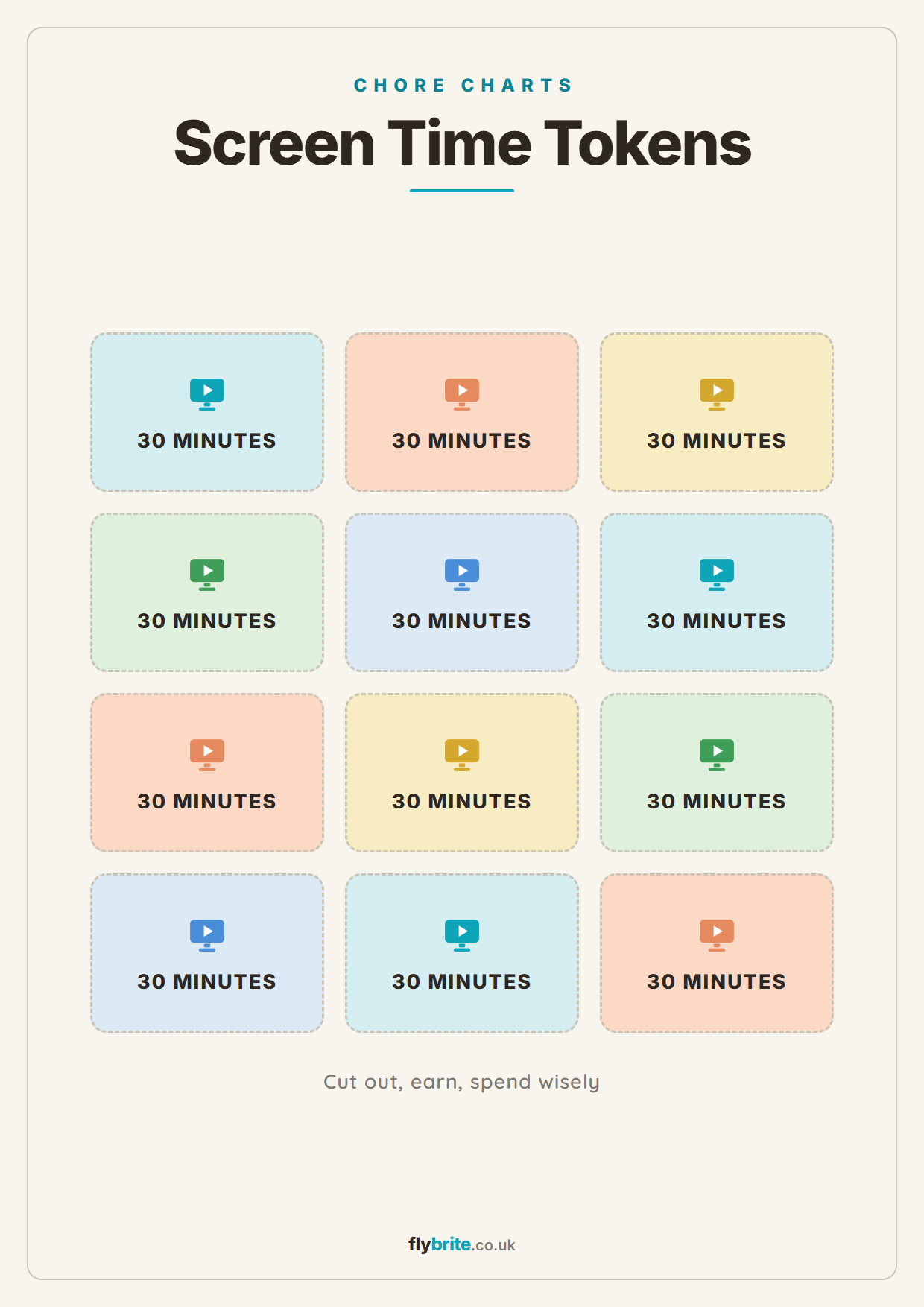 Screen Time Tokens printable poster preview