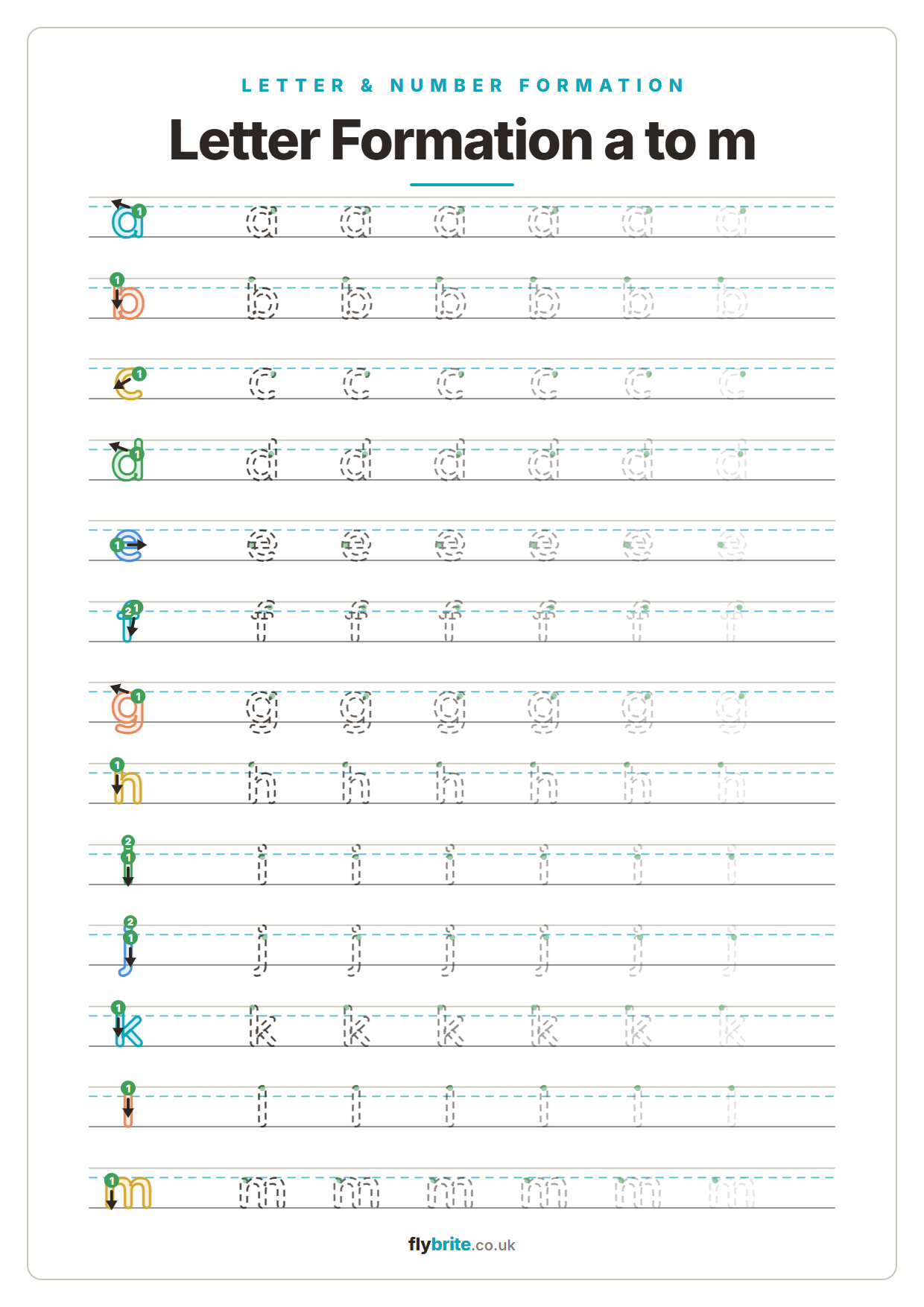 Letter Formation A to M printable preview