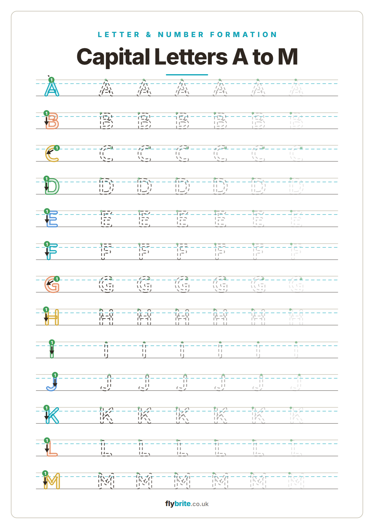 Capital Letters A to M printable preview
