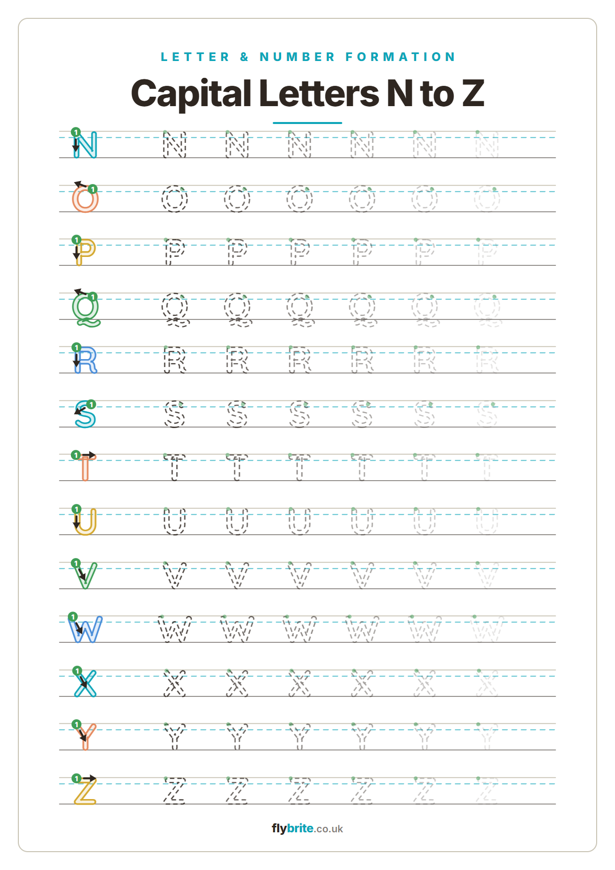 Capital Letters N to Z printable preview