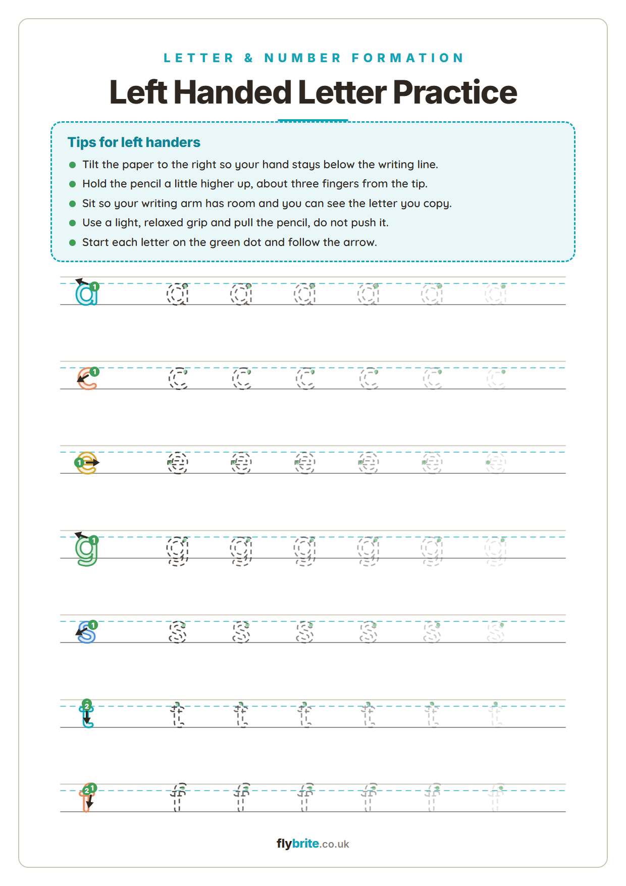 Left Handed Letter Practice printable preview