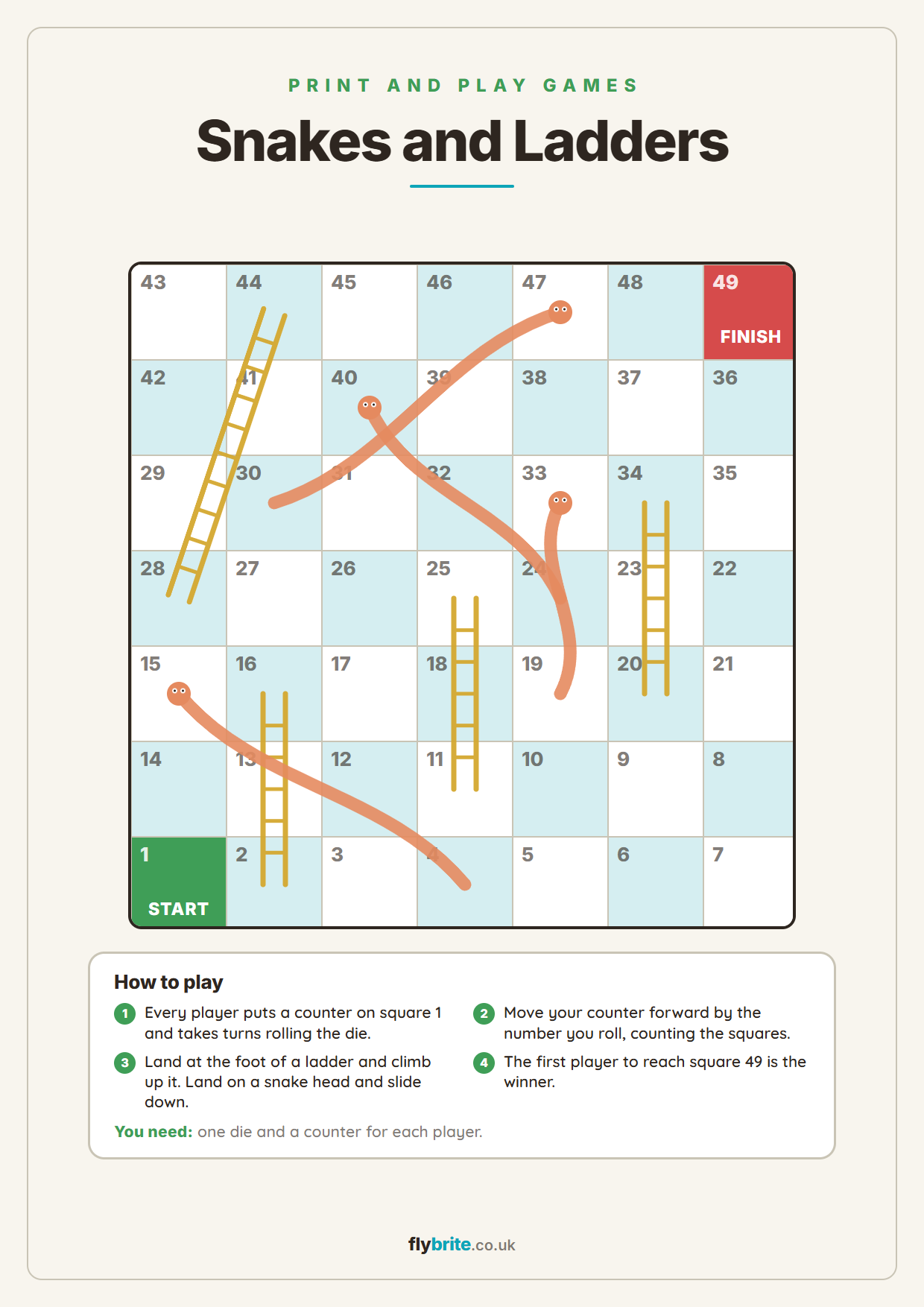 Snakes and Ladders printable preview