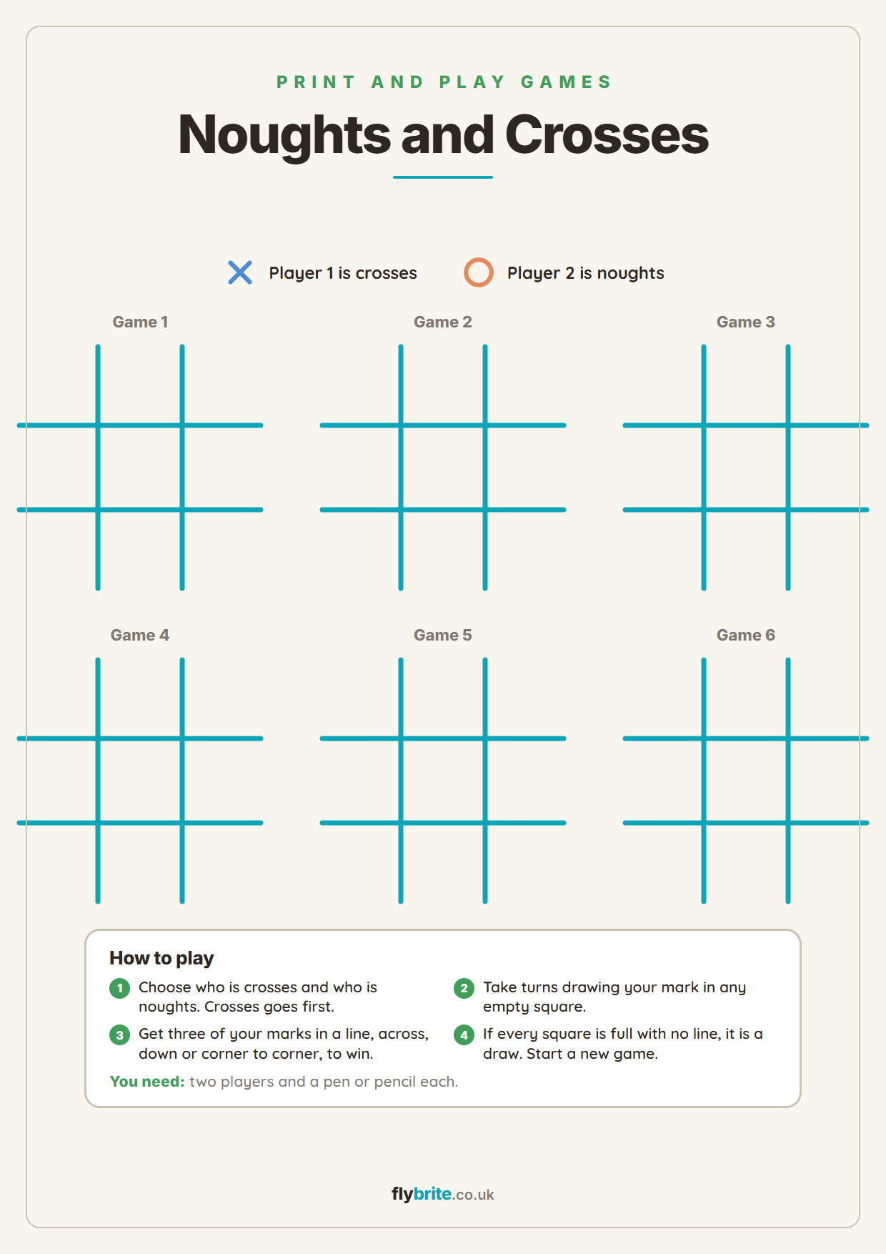 Noughts and Crosses printable preview