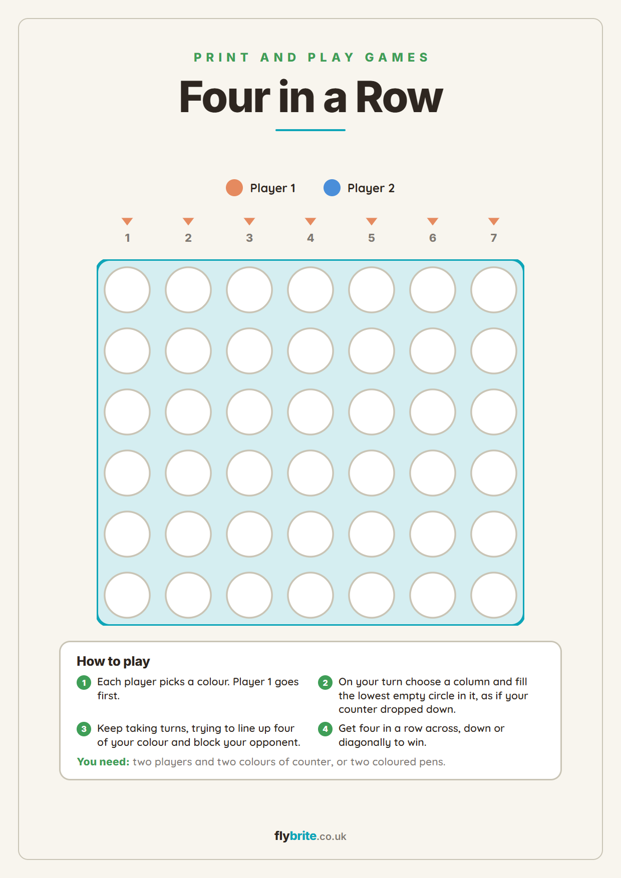 Four in a Row printable preview