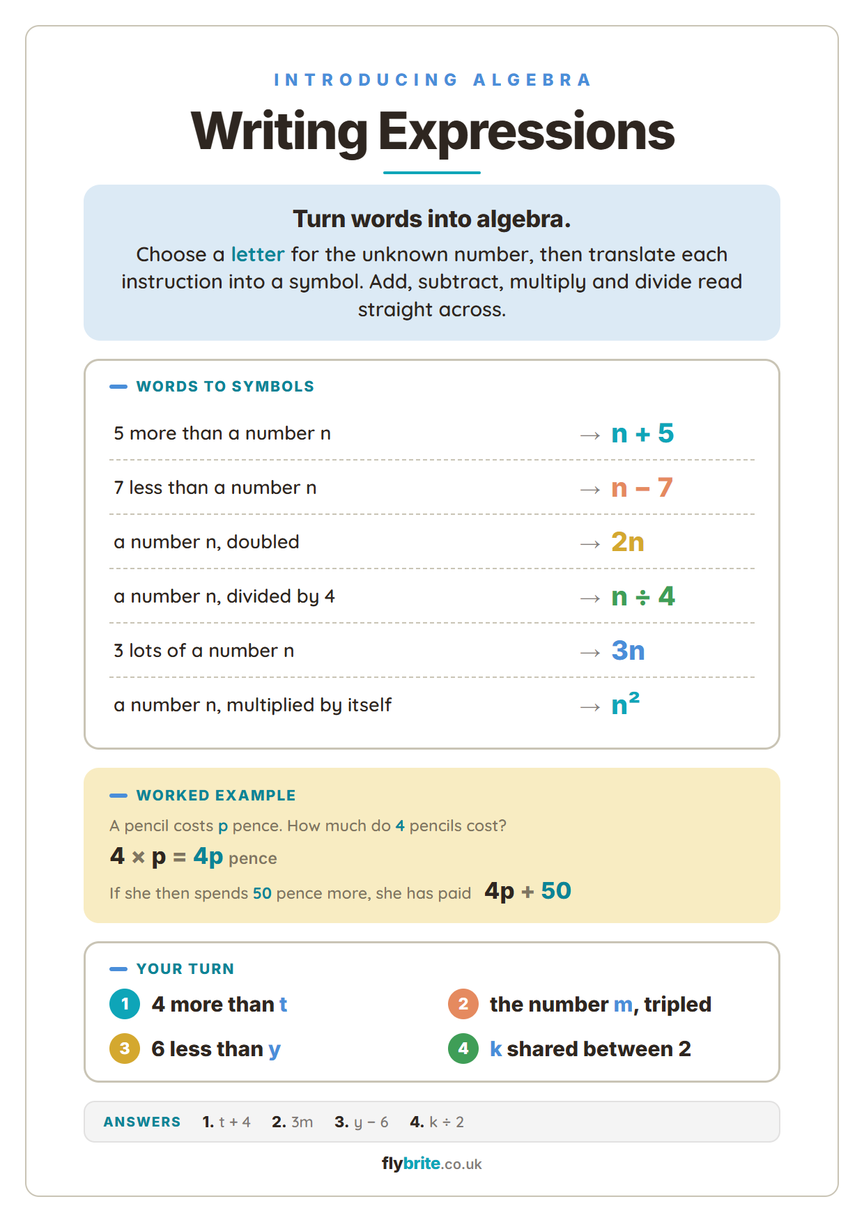 Writing Expressions printable preview