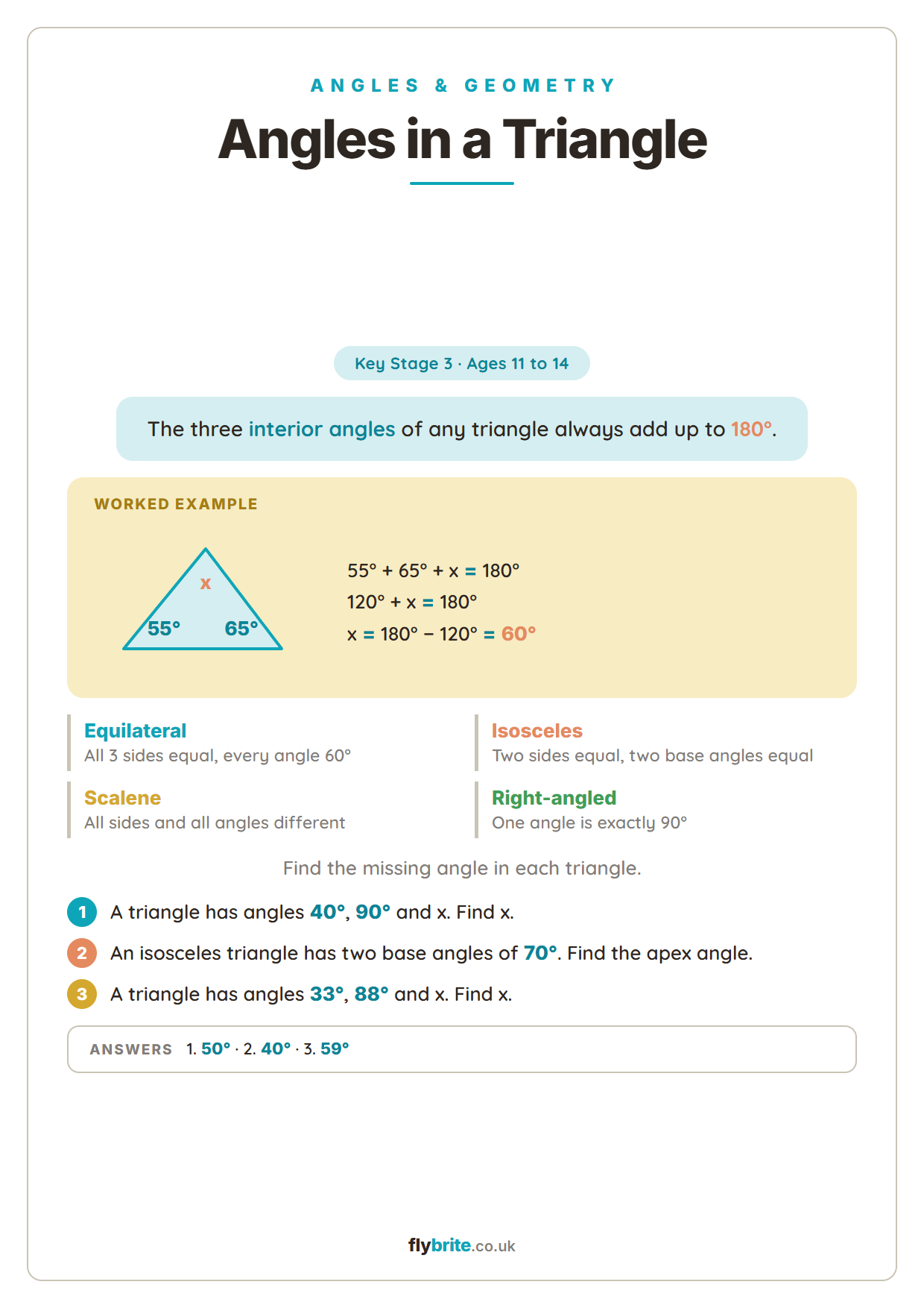 Angles in a Triangle printable preview