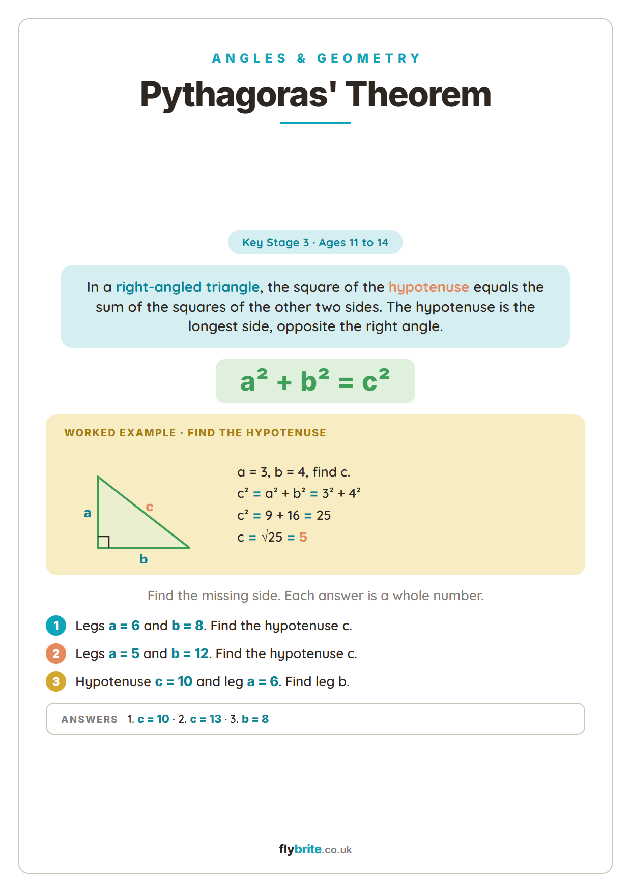 Pythagoras' Theorem printable preview