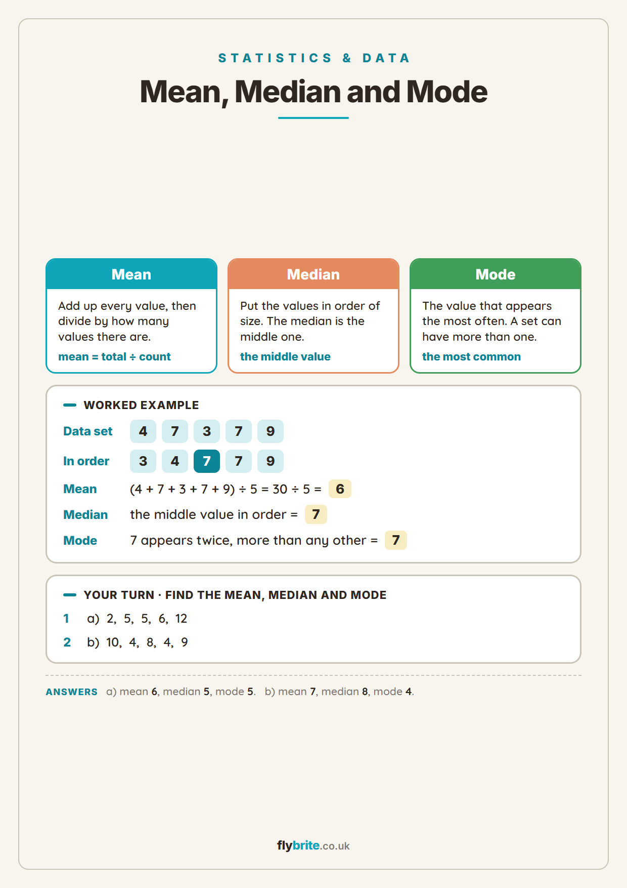 Mean, Median and Mode printable preview