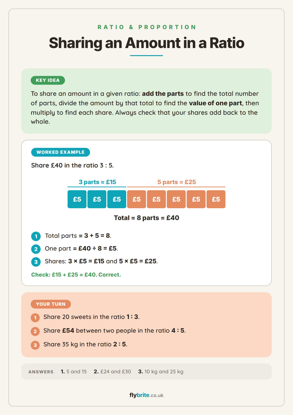 Sharing an Amount in a Ratio printable preview