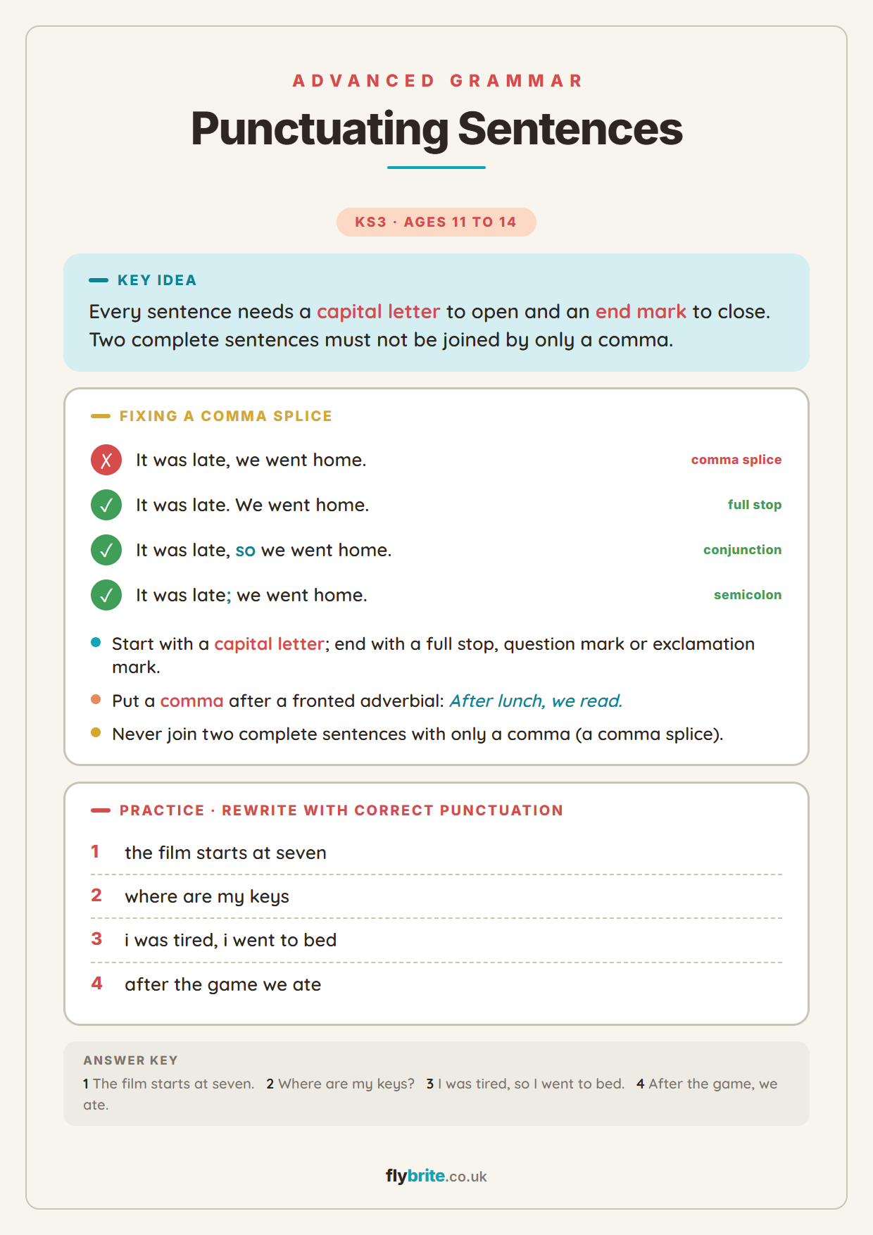 Punctuating Sentences printable preview