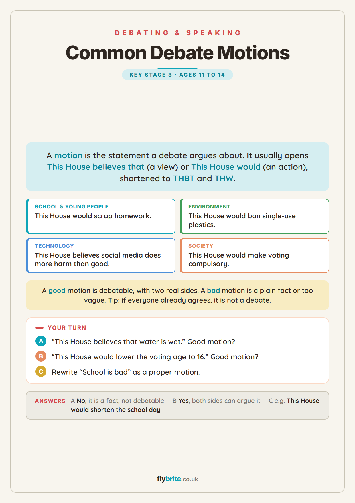Common Debate Motions printable preview